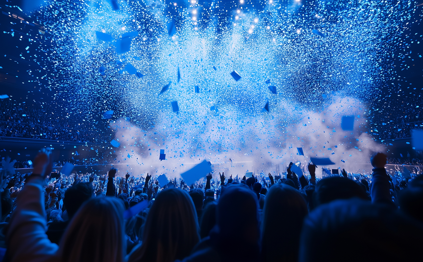 Blue confetti in a party event